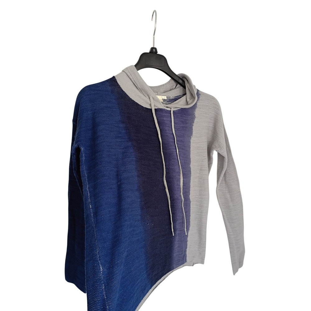 Lisa Todd Nautical Blue Grey Ombre Colorblock 100% Cotton‎ Knit Hoodie Sweater S